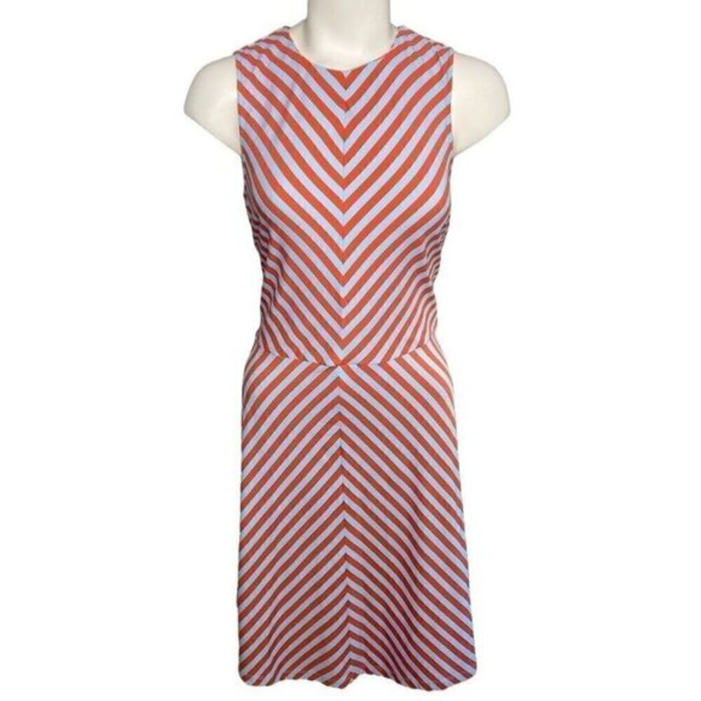 J. McLaughin Courtney Orange Blue‎ Stripe Chevron Fit Flare Dress Small